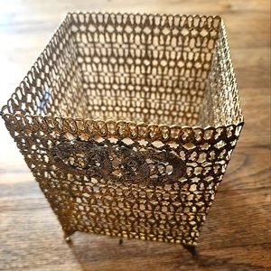 Vintage Gold Filigree Tissue Decorative Vanity Top Box Square Hollywood Regency
